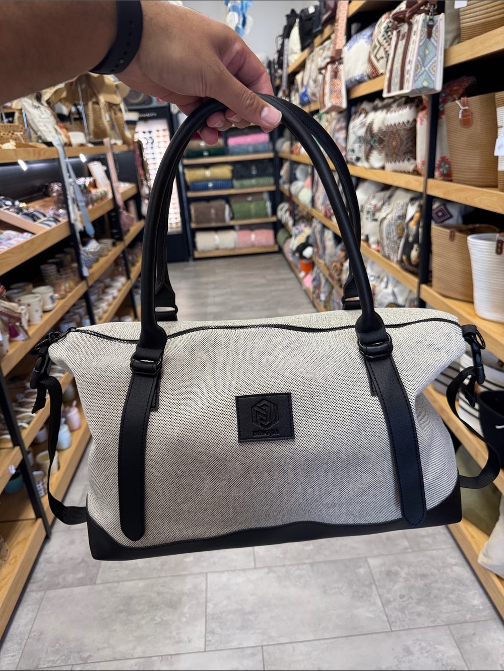 Canvas Weekend Duffel Bag - Black & Cream